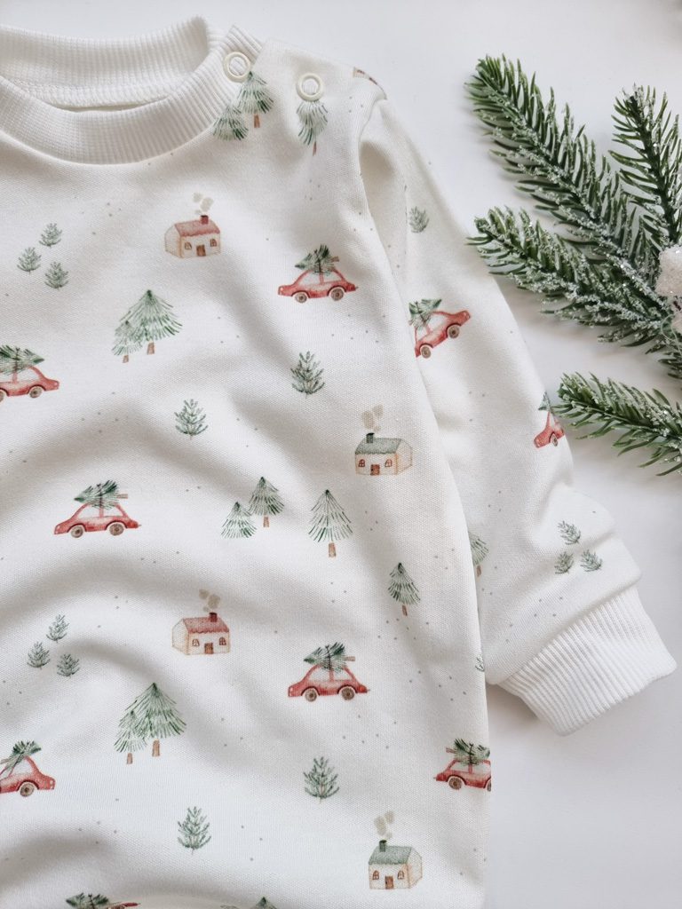 Pajac niemowlęcy bez stópek auto z choinką