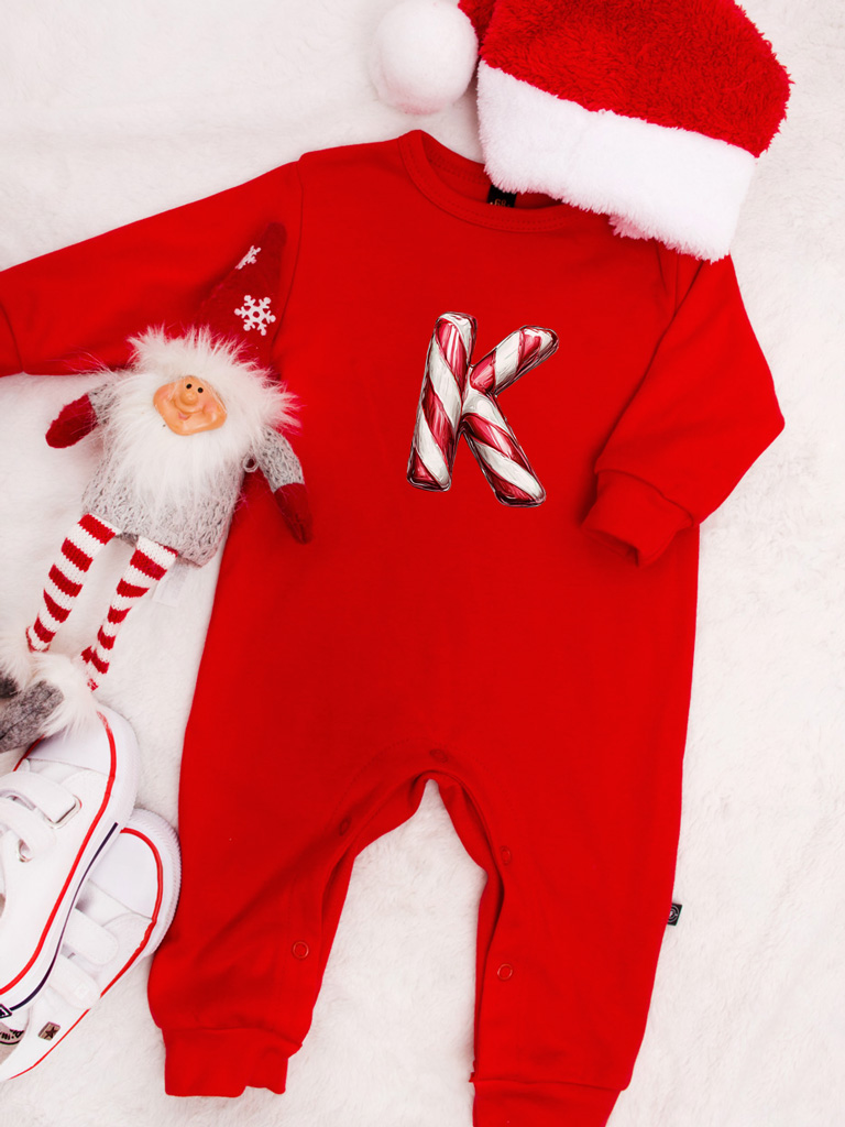 Pajac niemowlęcy inicjał laska cukrowa