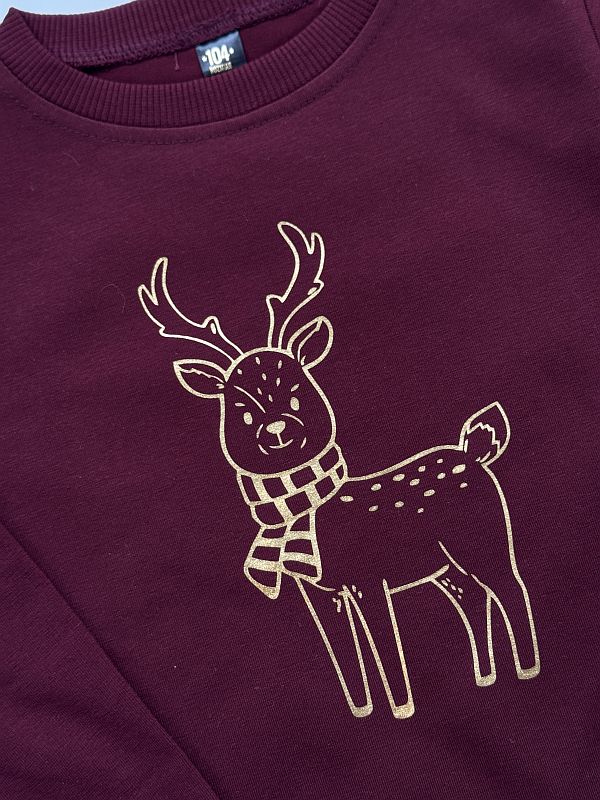 Koszulka bordowa długi rękaw renifer rozmiar 104