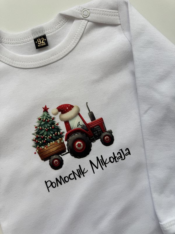 Body białe długi rękaw pomocnik Mikołaja rozmiar 92