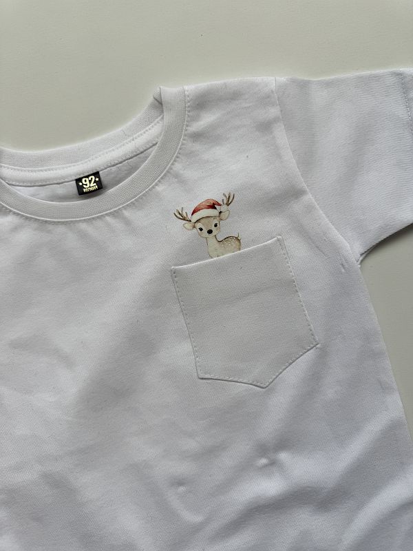 Koszulka biała krótki rękaw kieszonka sarenka rozmiar 92