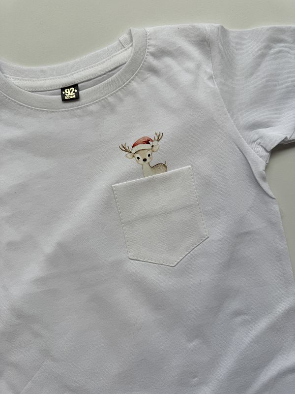 Koszulka biała krótki rękaw kieszonka sarenka rozmiar 92