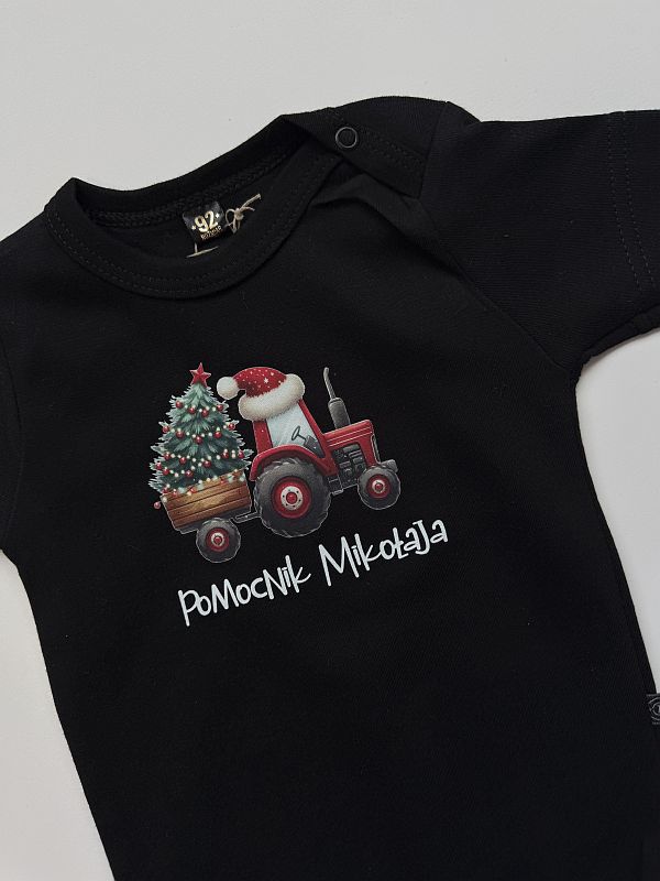 Body czarne krótki rękaw traktor pomocnik Mikołaja rozmiar 92