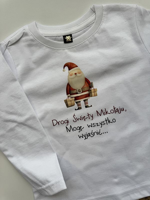 Koszulka biała długi rękaw drogi święty Mikołaju... rozmiar 86