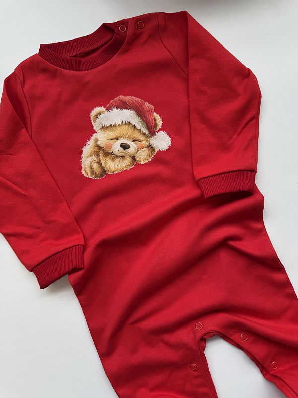 Pajac bez stópek czerwony śpiący miś rozmiar 86