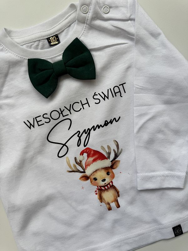 Koszulka biała długi rękaw esołych świąt Szymon rozmiar 80