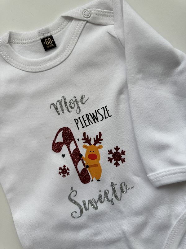 Body białe długi rękaw moje pierwsze swięta rozmiar 68