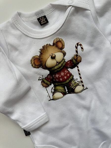 Body białe długi rękaw miś z laską rozmiar 56