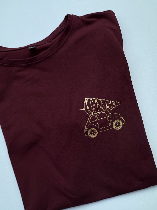 Koszulka męska bordowa samochód z choinka rozmiar XL
