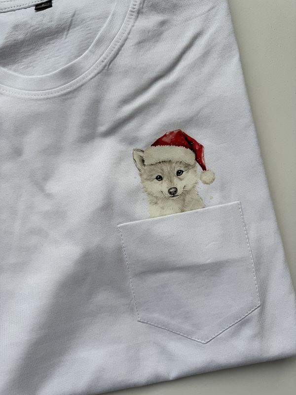 Koszulka meska biała wilk w kieszonce rozmiar L