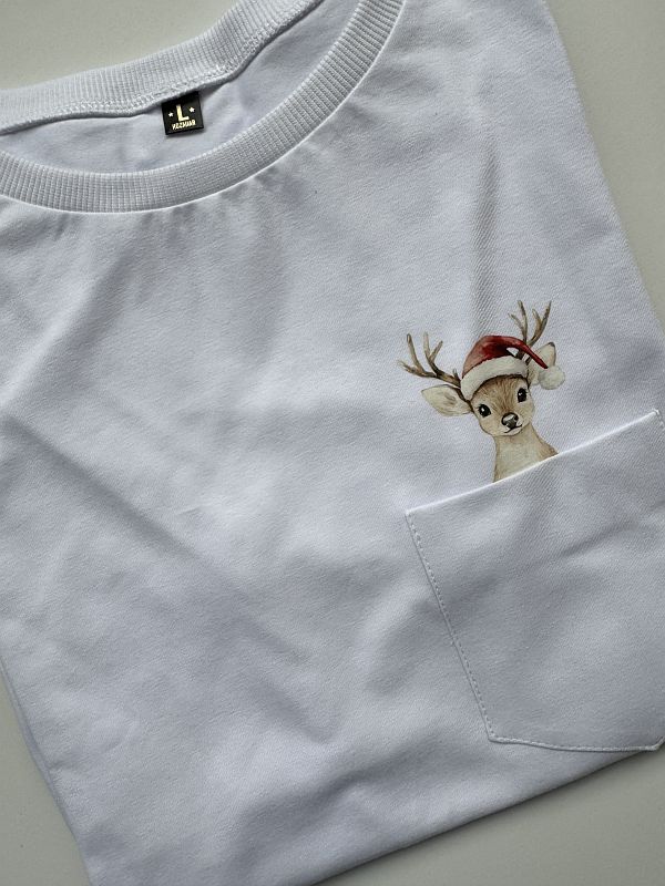 Koszulka damska biała sarenka w kieszonce rozmiar L