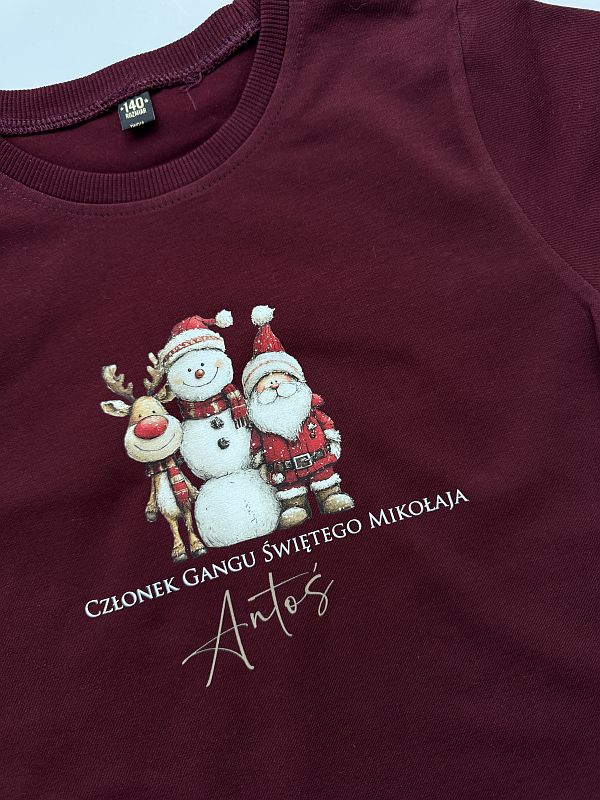Koszulka bordowa krótki rękaw członek gangu św. Mikołaja rozmiar 140