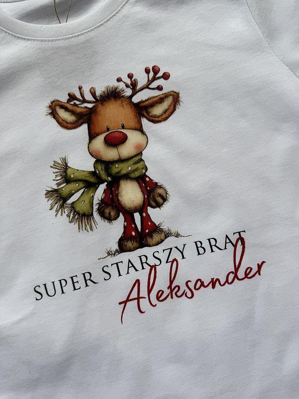 Koszulka biała krótki rękaw renifer Aleksander rozmiar 134