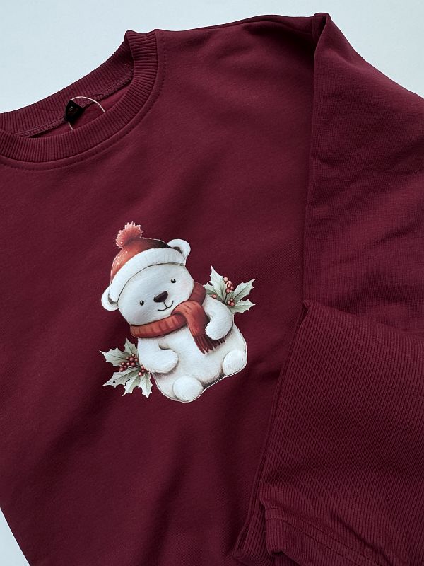 Komplet bordowy bluza + getry prążek miś polarny rozmiar 98