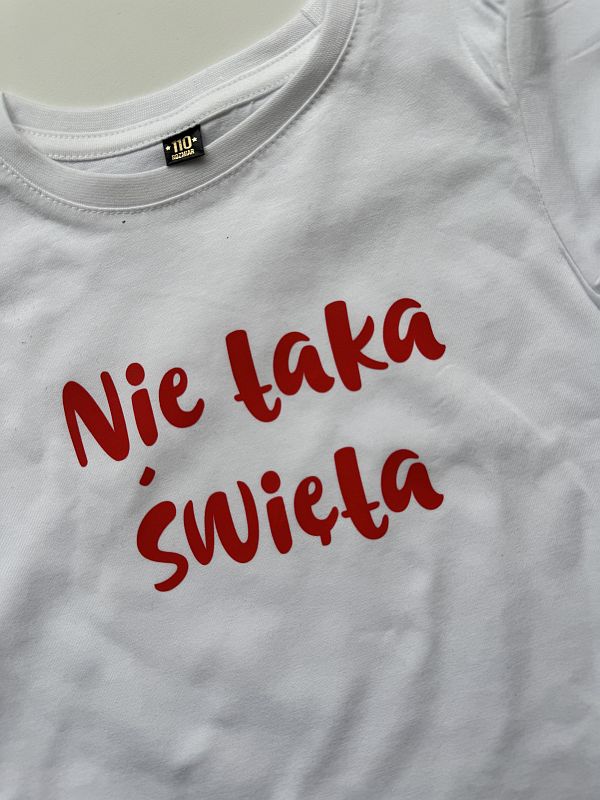 Koszulka biała krótki rękaw nie taka święta rozmiar 110