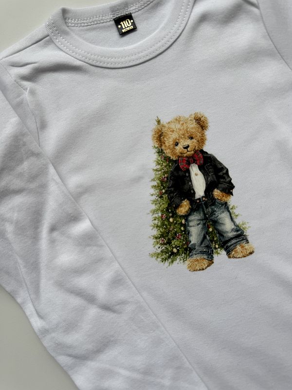 Body białe długi rękaw miś przy choince rozmiar 110