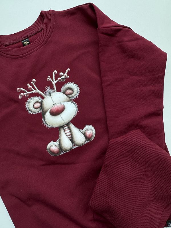 Komplet bordowy bluza + getry prążek renifer rozmiar 110