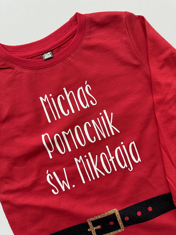 Koszulka czerwona długi rękaw Michaś pomocnik św. Mikołaja rozmiar 104