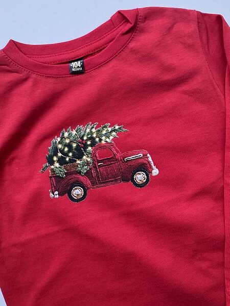 Koszulka czerwona długi rękaw samochód z choinką rozmiar 104