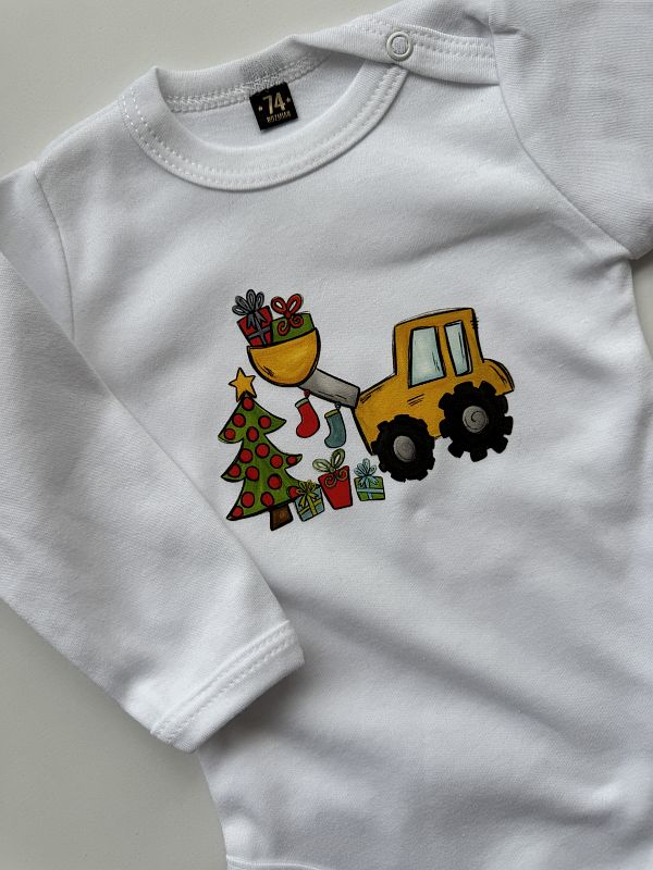 Body białe długi rękaw traktor rozmiar 74