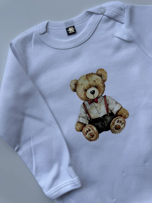 Body biale długi rękaw miś elegant rozmiar 86