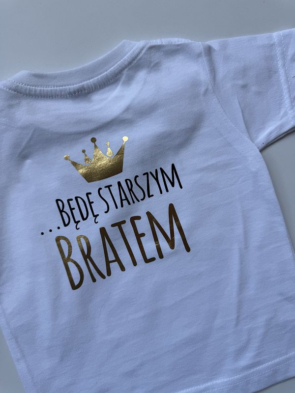Koszulka biała krótki rękaw mam sekret będę starszym bratem rozmiar 80