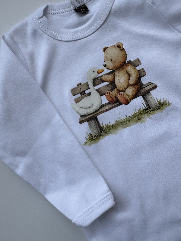 Body biale długi rękaw miś z gąską rozmiar 80