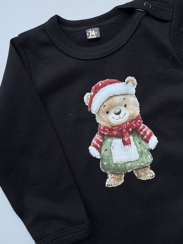 Body czarne z długim rękawem z misiem 74