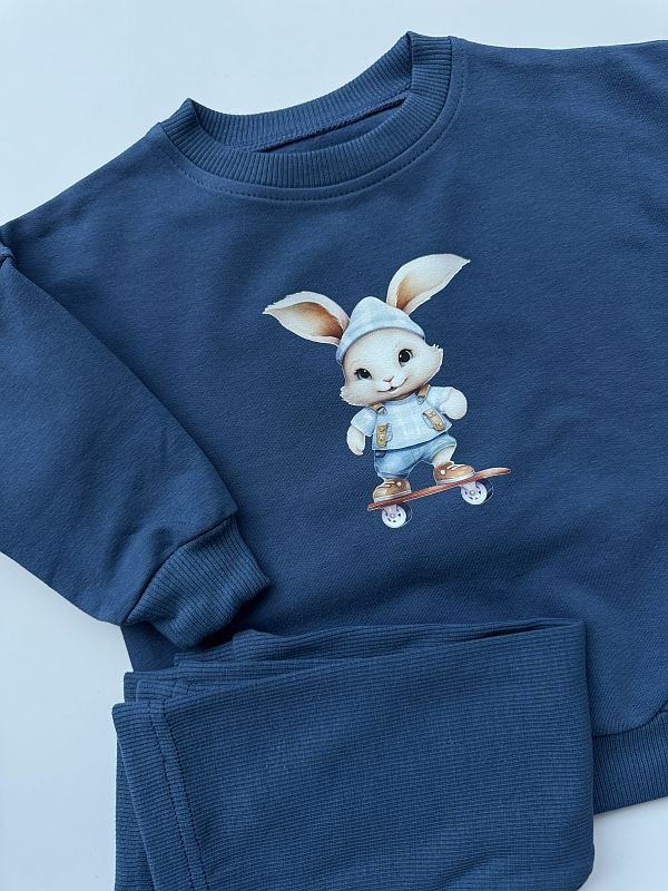 Komplet niebieski bluza + getry prążek królik na deskorolce rozmiar 74