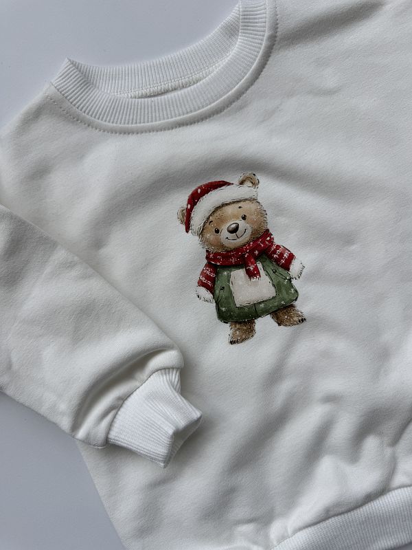 Bluza ecru ze swiątecznym misiem 74