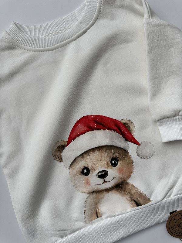 Bluza ecru z misiem w czapce 74
