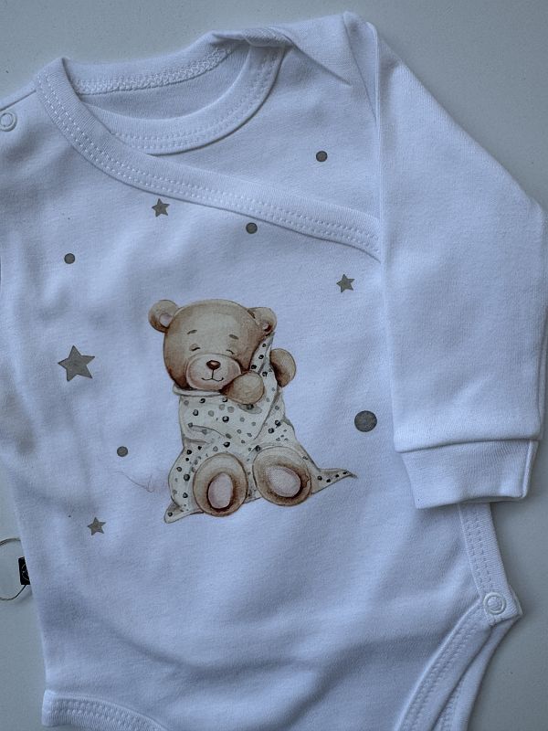 Body kopertowe biale długi rękaw miś w kocyku rozmiar 68