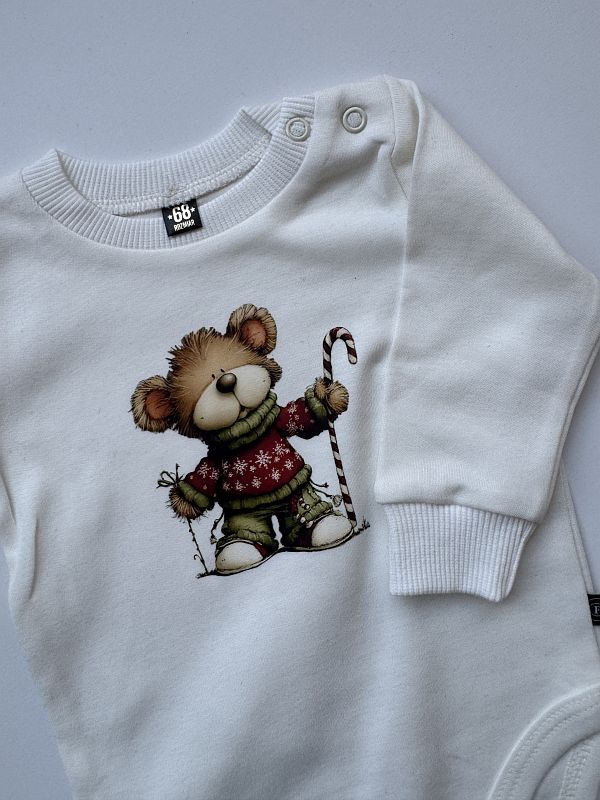 Body ecru z długim rękawem ze swiątecznym misiem 68