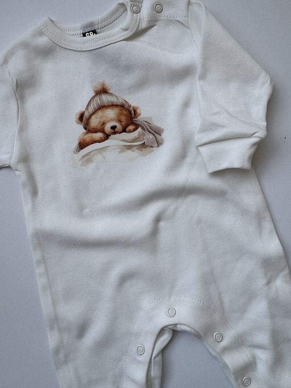 Pajac ecru bez stópek śpiący miś rozmiar 68