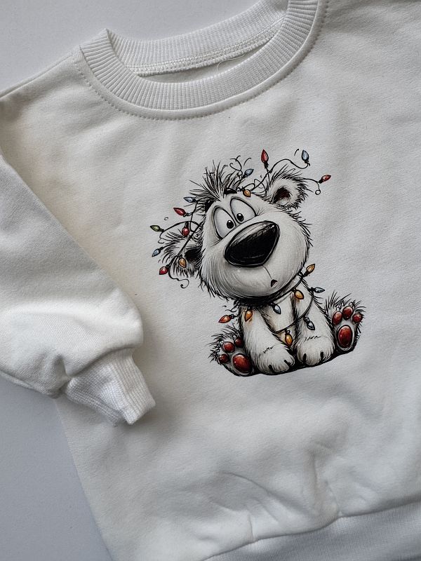 Bluza ecru z misiem w lampkach 68