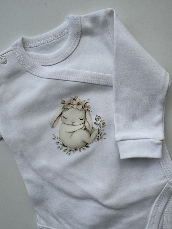 Body kopertowe białe długi rękaw królik w wianku rozmiar 62