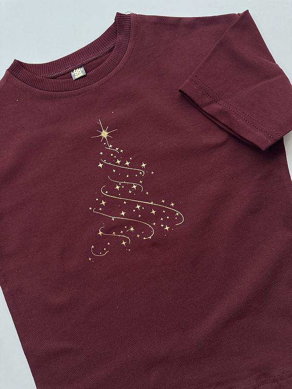 Koszulka bordowa ze złotą choinką 98