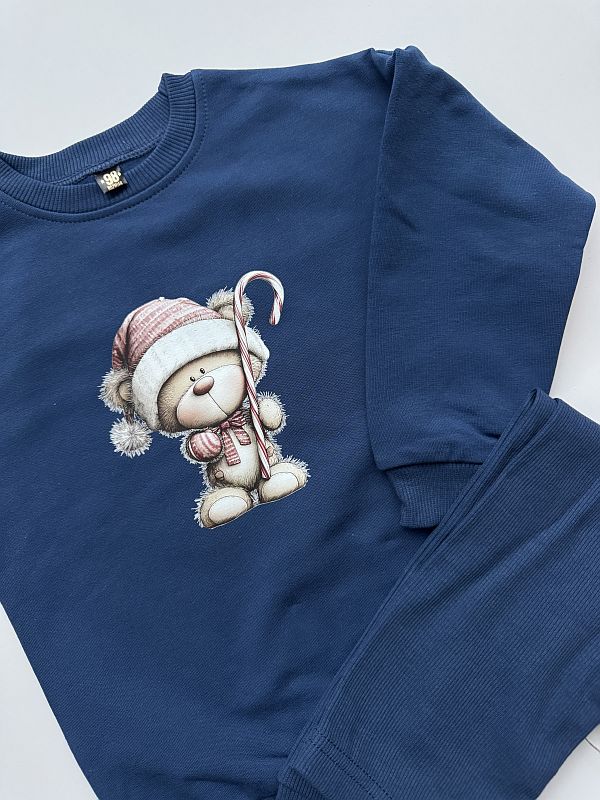 Komplet ciemnoniebieski z zimowym misiem 98