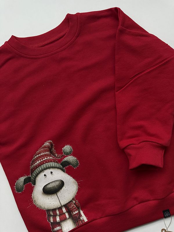 Bluza czerwona z pieskiem 98
