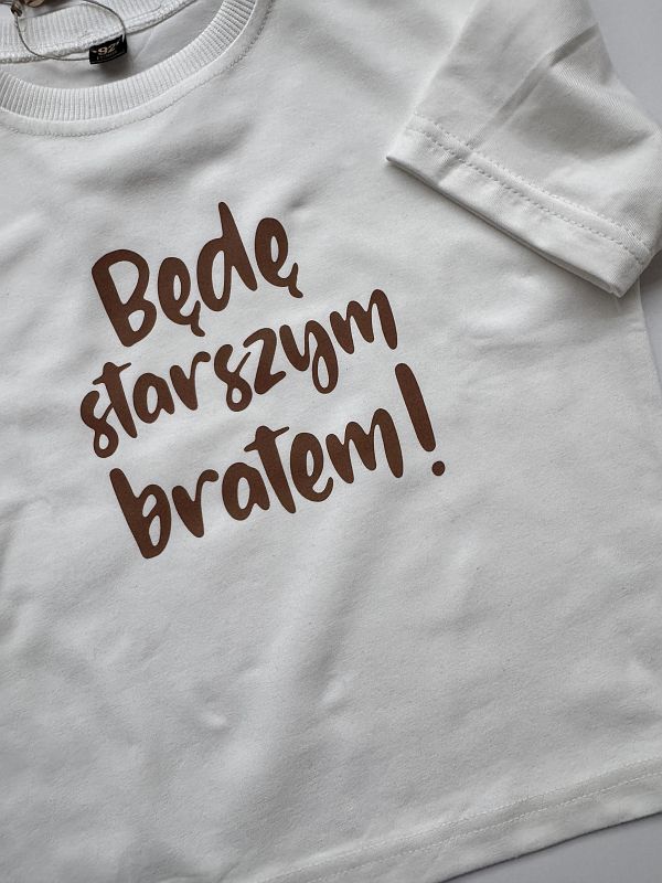 Koszulka ecru krótki rękaw będę starszym bratem rozmiar 92