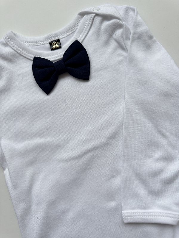 Body białe długi rękaw granatowa mucha rozmiar 92