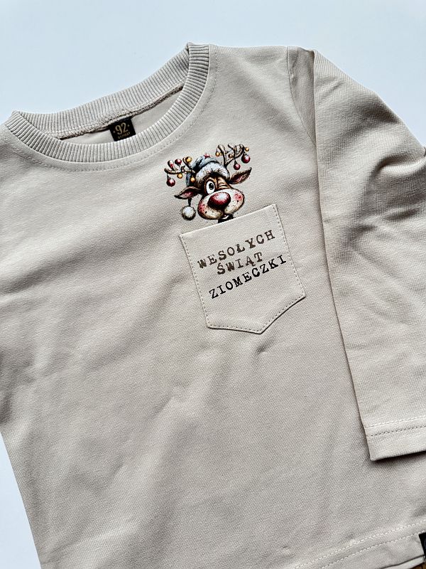 Koszulka beżowa z długim rękawem wesołych Świąt ziomeczki 92