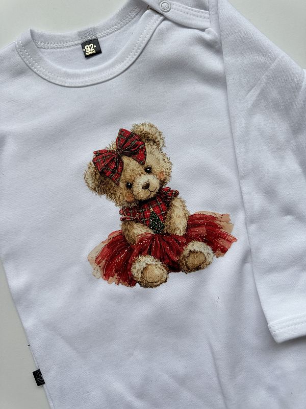 Body białe z długim rękawem z misiem w sukience 92