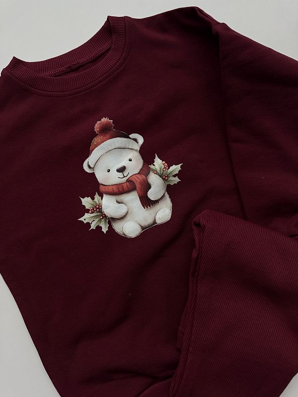 Komplet bordowy z misiem w czapce 92