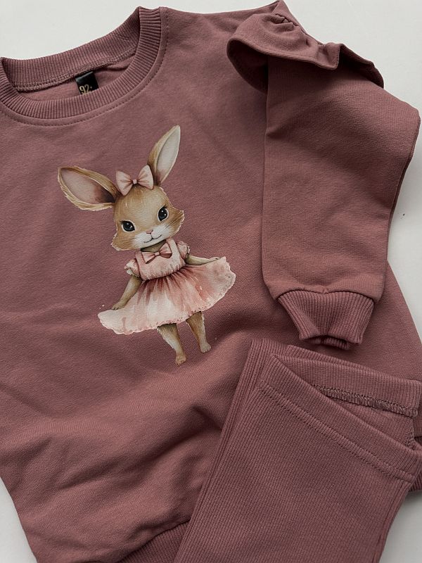 Komplet różowy bluza + getry prążek królik baletnica rozmiar 92