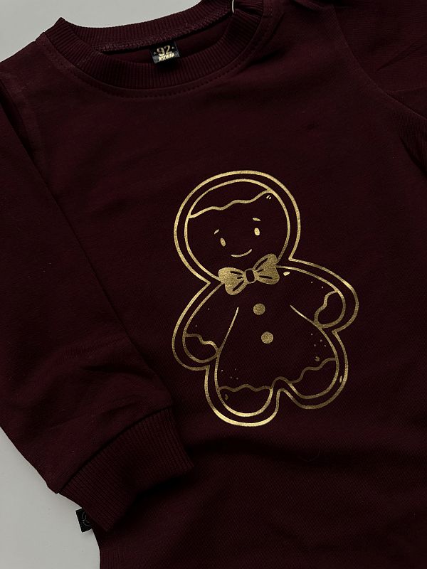 Body bordowe z długim rękawem ze złotym ciastkiem 92