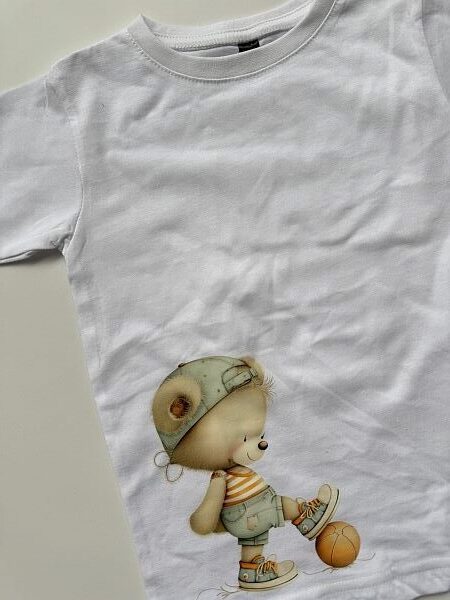 Koszulka biała krótki rękaw mis z piłką rozmiar 110