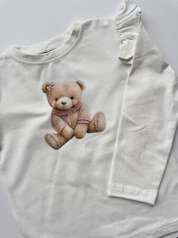 Koszulka ecru długi rękaw misio rozmiar 110