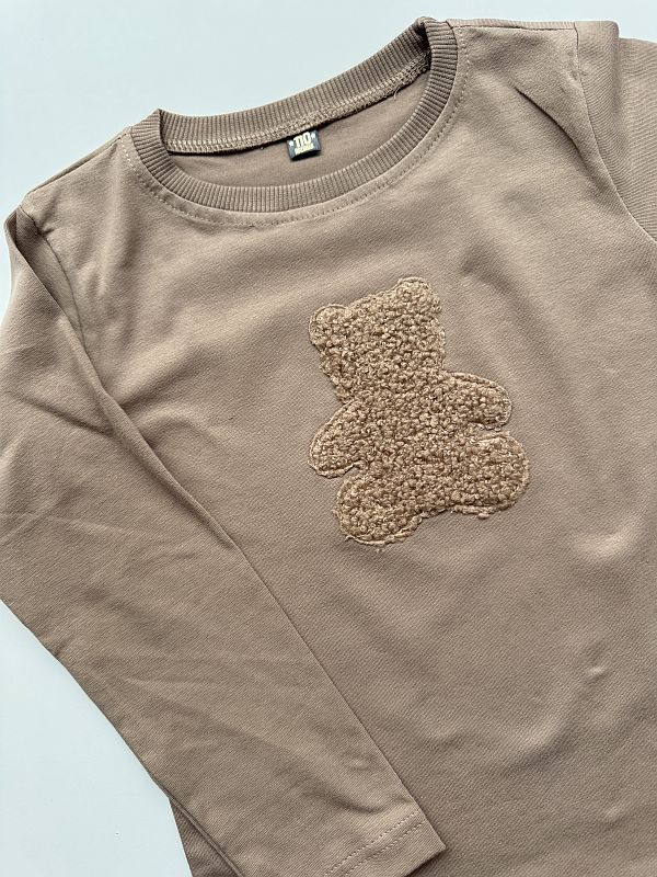 Koszulka kawowa długi rękaw pluszowy misio rozmiar 110