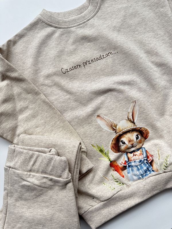 Komplet beż melanż bluza + spodnie dresowekrólik czasem przesadzam rozmiar 110